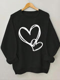 Women'WB shield Heart Print Round Neck Sweatshirt, Casual Long Sleeve Crew Neck Pullover for Spring & Fall, Fashion...