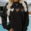 Women'WB shield Heart Print Round Neck Sweatshirt, Fashion Casual Long Sleeve Crew Neck Pullover for Daily Outdoor Wear,...