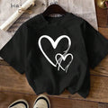 Women'WB shield Heart Print Round Neck Tee, Casual Drop Shoulder Short Sleeve T-shirt for Daily Wear, Women'WB shield...