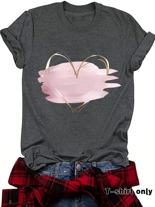 Women'WB shield Heart Print Round Neck Tee, Casual Fashion Short Sleeve T-shirt for Summer, Ladies TNF for Daily Wear...