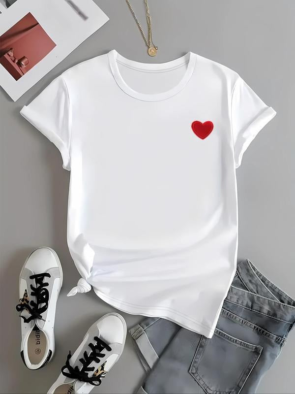 Women'WB shield Heart Print Round Neck Tee, Casual Short Sleeve Crew Neck T-Shirt for Daily Wear, Ladies TNF for Fall &...