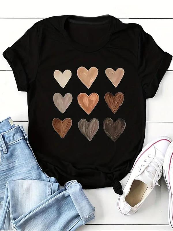 Women'WB shield Heart Print Round Neck Tee, Casual Short Sleeve Crew Neck T-Shirt for Summer, Fashion Women'WB shield Top...