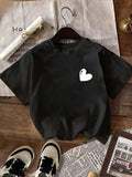 Women'WB shield Heart Print Round Neck Tee, Casual Short Sleeve Crew Neck T-Shirt for Summer, Fashion Women'WB shield Top...