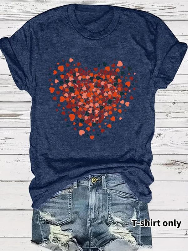 Women'WB shield Heart Print Round Neck Tee, Casual Short Sleeve Crew Neck T-Shirt for Summer, Fashion Women'WB shield Top...