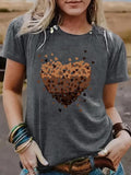 Women'WB shield Heart Print Round Neck Tee, Casual Short Sleeve Crew Neck T-shirt for Summer, Fashion Women'WB shield Top...