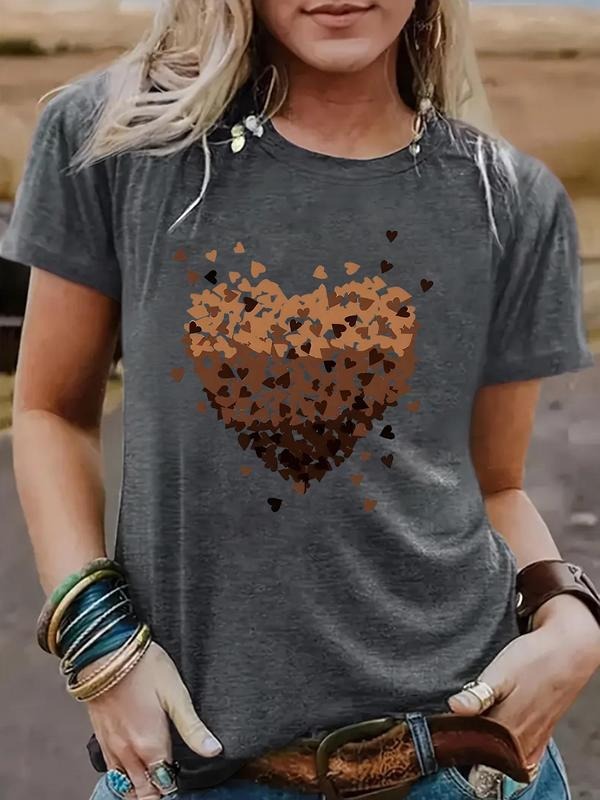 Women'WB shield Heart Print Round Neck Tee, Casual Short Sleeve Crew Neck T-shirt for Summer, Fashion Women'WB shield Top...