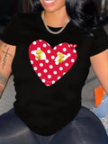 Women'WB shield Heart Print Round Neck Tee, Fashion Casual Crew Neck Short Sleeve T-shirt for Daily Holiday Vacation...