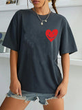 Women'WB shield Heart Print Round Neck Tee, Fashion Casual Crew Neck T-Shirt for Daily Holiday Vacation Outdoor Wear,...