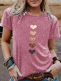Women'WB shield Heart Print Round Neck Tee, Fashion Casual Crew Neck T-shirt for Daily Holiday Vacation Outdoor Wear,...