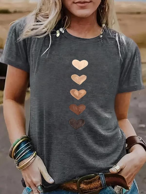 Women'WB shield Heart Print Round Neck Tee, Fashion Casual Short Sleeve T-shirt for Daily Wear, Ladies TNF for Summer...