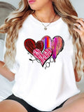 Women'WB shield Heart Print Round Neck Tee, Fashion Casual Short Sleeve T-shirt, Ladies Summer TNF for Daily Wear style...