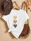 Women'WB shield Heart Print Round Neck Tee, Fashion Casual Short Sleeve T-shirt, Ladies Summer TNF for Daily Wear style...