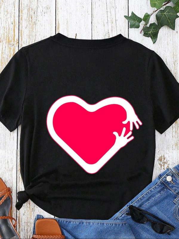 Women'WB shield Heart Print Round Neck Tee, Summer TNF Women, Casual Short Sleeve Crew Neck T-Shirt for Summer, Women'WB...