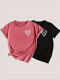 Women'WB shield Heart Print Short Sleeve Tee, Casual Round Neck T-shirt for Spring & Fall, Ladies TNF for Daily Wear...
