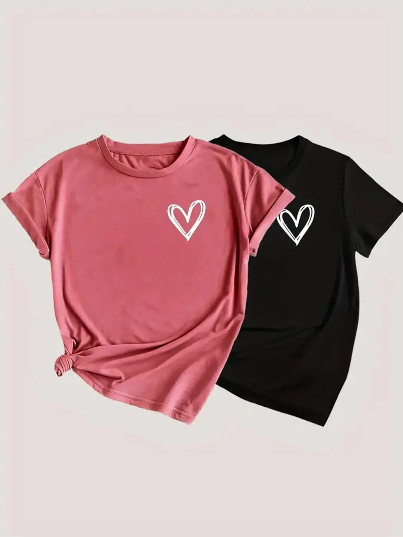 Women'WB shield Heart Print Short Sleeve Tee, Casual Round Neck T-shirt for Spring & Fall, Ladies TNF for Daily Wear...