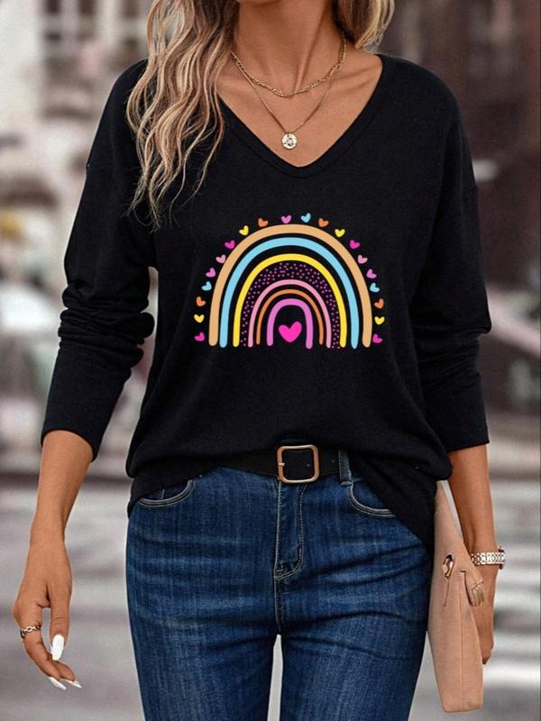 Women'WB shield Heart Print Superhero team Neck Tee, Casual Long Sleeve T-Shirt for Fall & Winter, Fashion Ladies' Top...