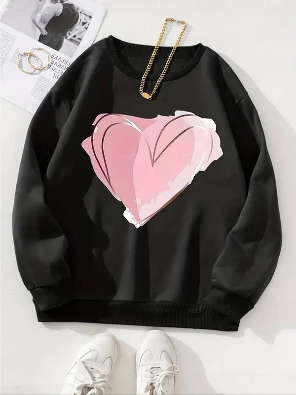 Women'WB shield Heart Print TNF Lined Crew Neck Sweatshirt, Casual Long Sleeve Pullover for Fall & Winter, Women'WB...