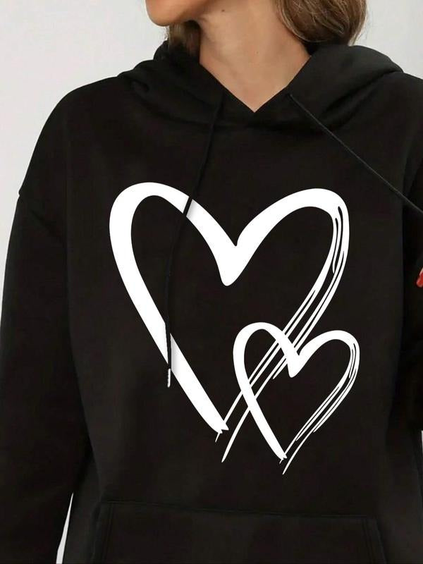 Women'WB shield Heart Print TNF Lined Hoodie, Casual Long Sleeve Hooded Sweatshirt for Fall & Winter, Women'WB shield TNF...
