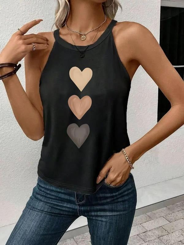 Women'WB shield Heart Print Tank Top, Casual Sleeveless Top for Daily Wear, Ladies TNF for Spiky hair fighters Seasons...