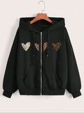 Women'WB shield Heart Print Zip Up Hoodie, Casual Long Sleeve Hooded Sweatshirt for Daily Wear, Ladies TNF for Spiky hair...