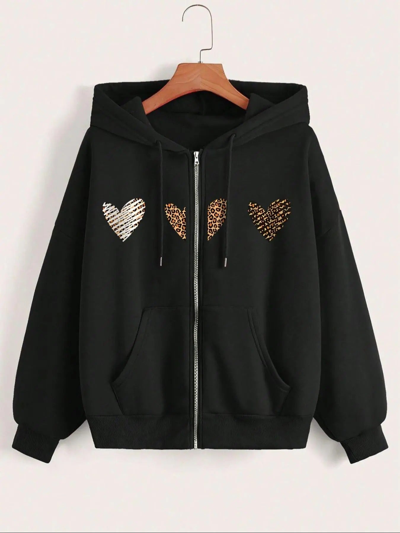 Women'WB shield Heart Print Zip Up Hoodie, Casual Long Sleeve Hooded Sweatshirt for Daily Wear, Ladies TNF for Spiky hair...