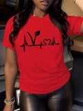 Women'WB shield Heartbeat & Heart Print Round Neck Tee, Casual Short Sleeve Crew Neck T-shirt for Daily Wear, Ladies TNF...