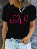 Women'WB shield Heartbeat & Nurse Print Round Neck Tee, Casual Short Sleeve Crew Neck T-shirt for Daily Wear, Ladies TNF...