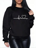 Women'WB shield Heartbeat Print Round Neck Sweatshirt, Casual Long Sleeve Crew Neck Pullover for Daily Wear, Ladies TNF...