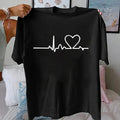 Women'WB shield Heartbeat Print Round Neck Tee, Casual Drop Shoulder Short Sleeve T-shirt for Summer, Ladies TNF for...
