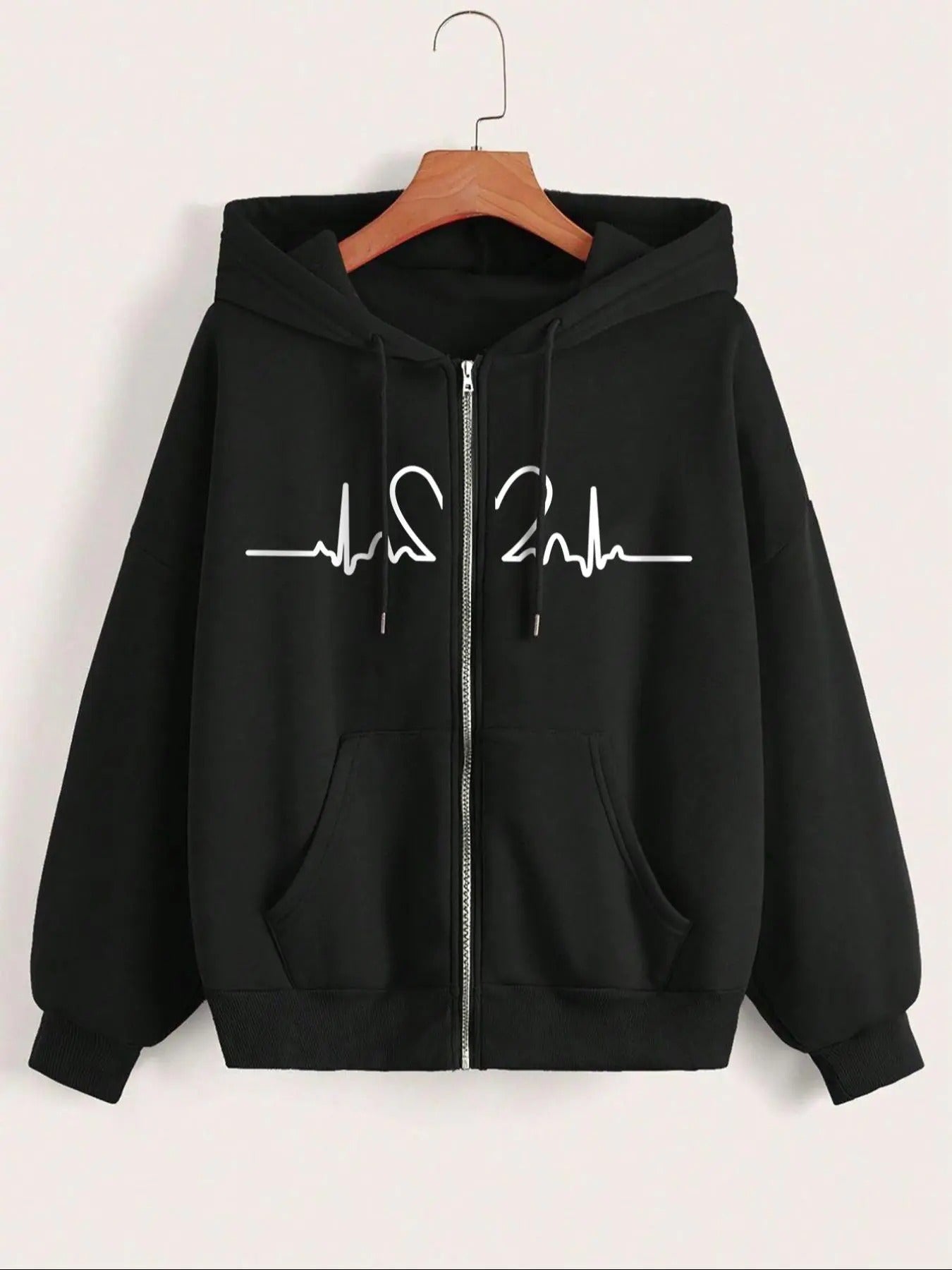 Women'WB shield Heartbeat Print Zip Up Hoodie, Casual Long Sleeve Graphic Hooded Sweatshirt for Daily Holiday Outdoor...