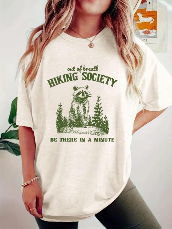Women'WB shield Hiking Society Round Neck Graphic Tee, Casual Letter Print Short Sleeve T-shirt for Summer, Women'WB...
