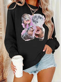 Women'WB shield Hippopotamus Print Crew Neck Sweatshirt, Casual Long Sleeve Pullover for Daily Wear, Ladies TNF for Spiky...