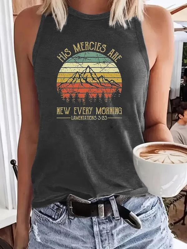 Women'WB shield His Mercies Are New Every Morning Print Round Neck Tank Top, Casual Sleeveless Top for Summer, Ladies TNF...