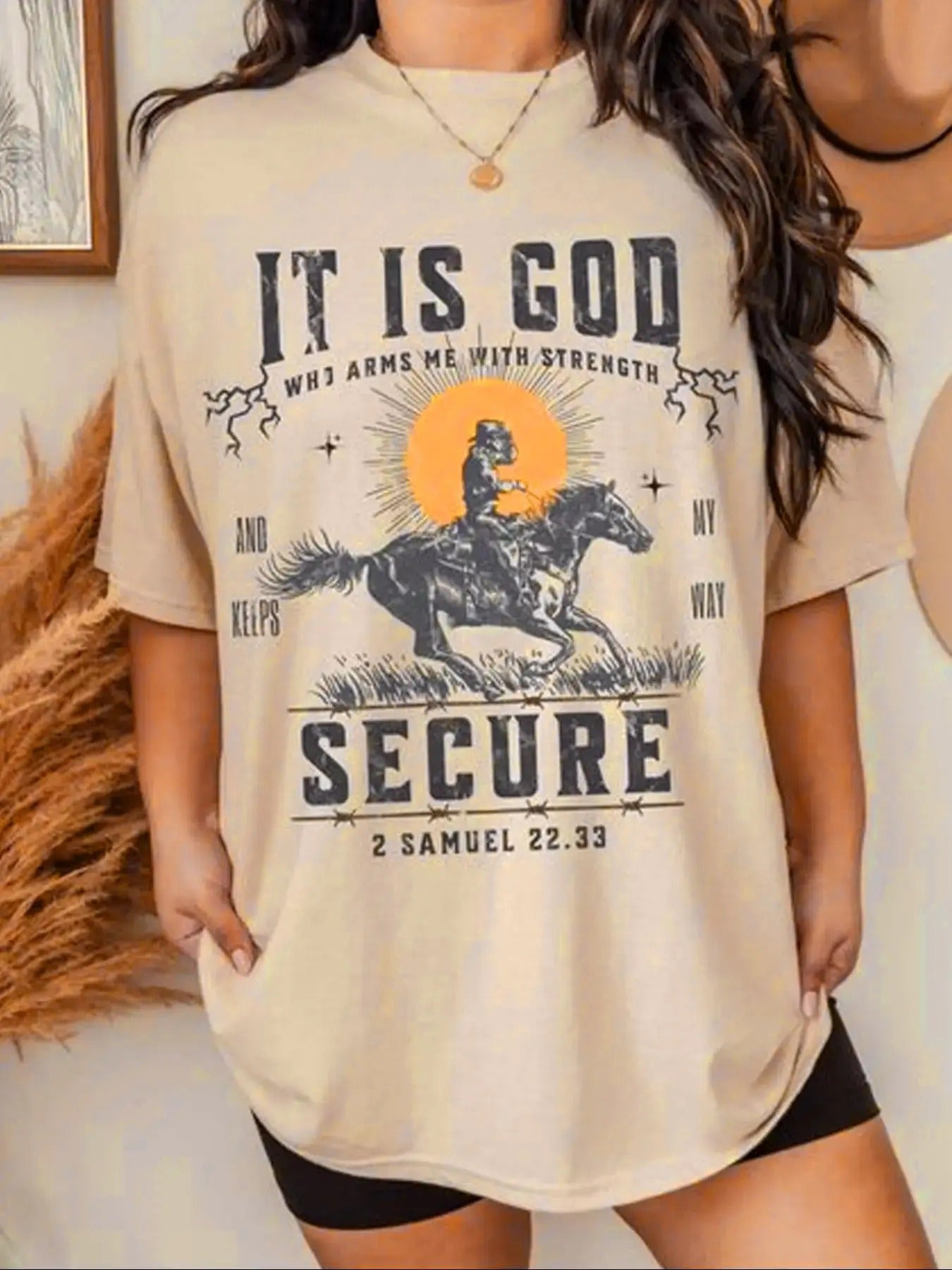 Women'WB shield Horse Print & Letter Print Round Neck Tee, Trendy Casual Drop Shoulder Half Sleeve T-shirt for Daily...