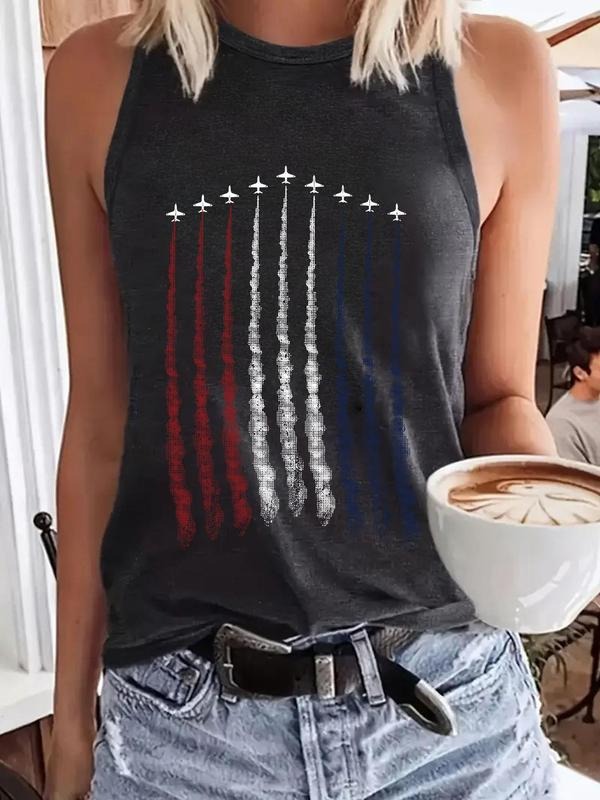 Women'WB shield Independence Day Print Round Neck Tank Top, Casual Sleeveless Top for Summer, Ladies TNF for Daily Wear,...