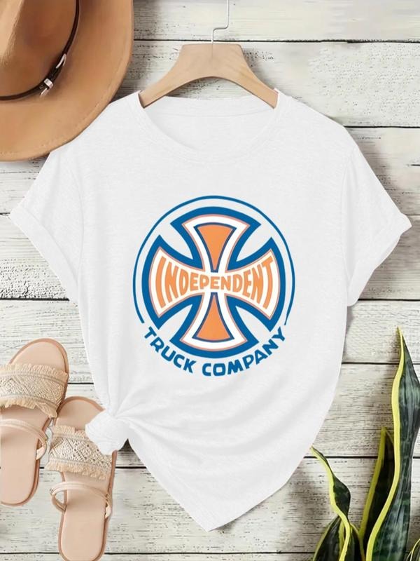 Women'WB shield Independent Truck Company Print Round Neck Tee, Vintage Trendy Casual Short Sleeve T-shirt for Daily...