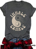 Women'WB shield Inhale Exhale Yoga Graphic Round Neck Tee, Casual Short Sleeve Crew Neck T-shirt for Summer, Fashion...