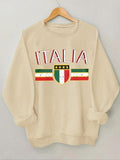 Women'WB shield Italy Flag & Letter Print Round Neck Sweatshirt, Casual Long Sleeve Crew Neck Pullover for Spring & Fall,...