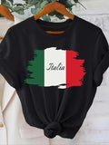Women'WB shield Italy Flag & Letter Print Round Neck Tee, Casual Short Sleeve T-Shirt for Summer, Ladies TNF for Daily...