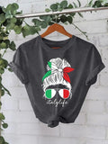 Women'WB shield Italy Flag Print Round Neck Tee, Casual Fashion Short Sleeve T-shirt for Daily Wear, Ladies Summer TNF,...