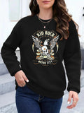 Women'WB shield Kid Rock Motor City Print Round Neck Sweatshirt, Casual Long Sleeve Crew Neck Pullover for Spring & Fall,...