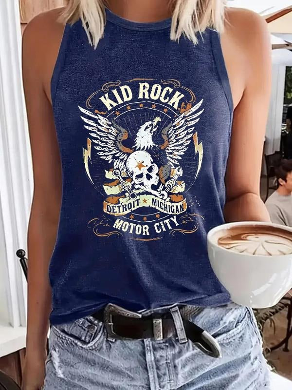 Women'WB shield Kid Rock Round Neck Graphic Tank Top, Fashion Casual Sleeveless Top for Daily Holiday Vacation Outdoor...