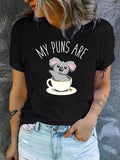 Women'WB shield Koala & Letter Graphic Round Neck Tee, Fashion Casual Crew Neck Short Sleeve T-shirt for Daily Outdoor...