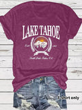 Women'WB shield Lake Tahoe Graphic Round Neck Tee, Casual Fashion Short Sleeve T-shirt for Summer, Ladies TNF for Daily...