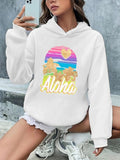 Women'WB shield Landscape & Floral & Letter Print Drop Shoulder Hoodie, Fashion Casual Graphic Long Sleeve Hooded...