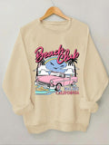 Women'WB shield Landscape & Letter Print Crew Neck Sweatshirt, Trendy Casual Long Sleeve Pullover for Spring & Fall,...