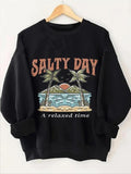 Women'WB shield Landscape & Letter Print Drop Shoulder Sweatshirt, Casual Long Sleeve Round Neck Pullover for Fall &...
