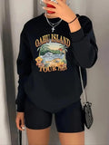 Women'WB shield Landscape & Letter Print Drop Shoulder Sweatshirt, Casual Long Sleeve Round Neck Pullover for Fall &...