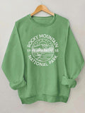 Women'WB shield Landscape & Letter Print Drop Shoulder Sweatshirt, Fashion Long Sleeve Round Neck Pullover, Ladies Fall &...