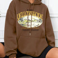 Women'WB shield Landscape & Letter Print Drop Shoulder TNF Lined Hoodie, Fashion Casual Drawstring Pocket Hooded...